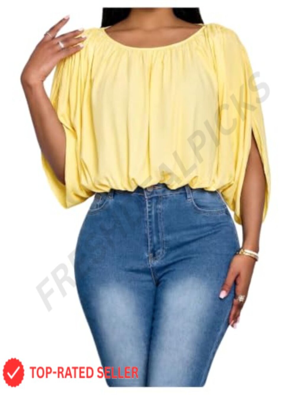 Women's Draped Puff Sleeve Ruched Crew Neck Blouse Elegant Going Out Top